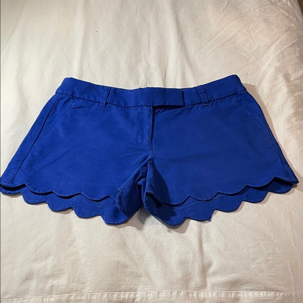 J. Crew Royal Blue Scalloped Hem High-Waist Shorts